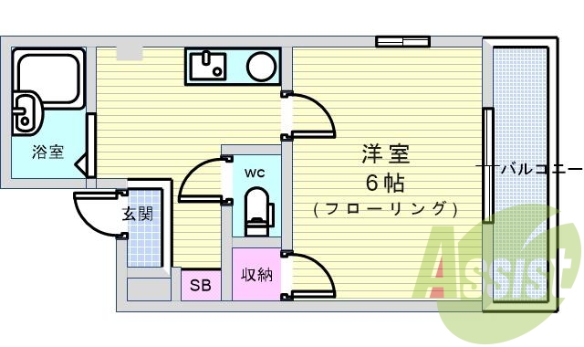 1K(20平米）IHコンロ・エアコン・温水洗浄便座