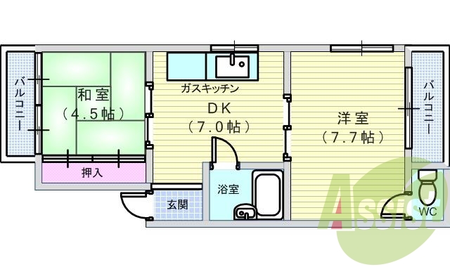 ２ＤＫ（４１平米）エアコン２基・風呂トイレ別・ウォシュレット