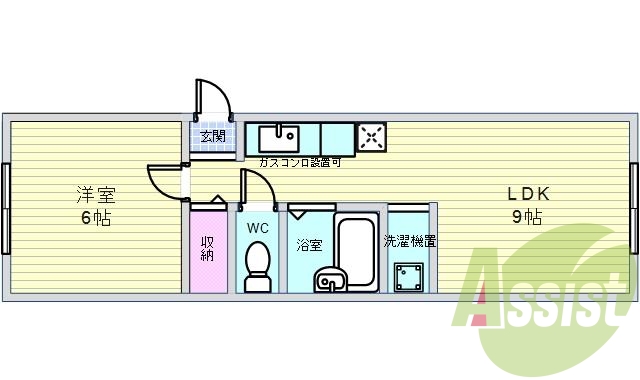 １LDK（３３．４平米）駅徒歩3分・エアコン・セパレート