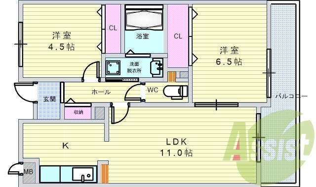 ２ＬＤＫ（５０．８平米）オートロック、エレベーター、眺望良好