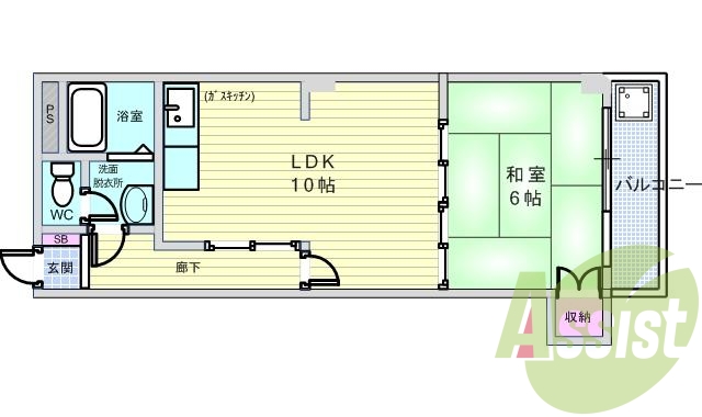１ＬＤＫ（３７平米）ガスキッチン・独立洗面台・下駄箱・収納