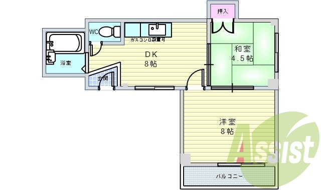 2ＤＫ（３５平米）コンビニまで１分・ネット無料・エアコン