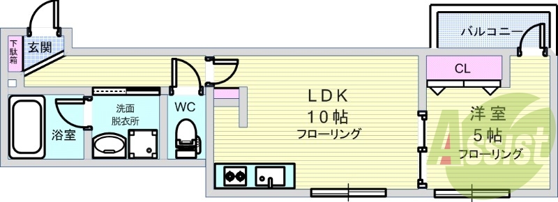1LDK（35平米）エアコン・浴室乾燥・独立洗面・ネット無料