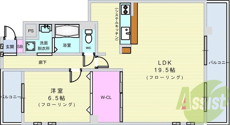 1LDK、ウォークインクローゼット、シャンドレ、追い焚き
