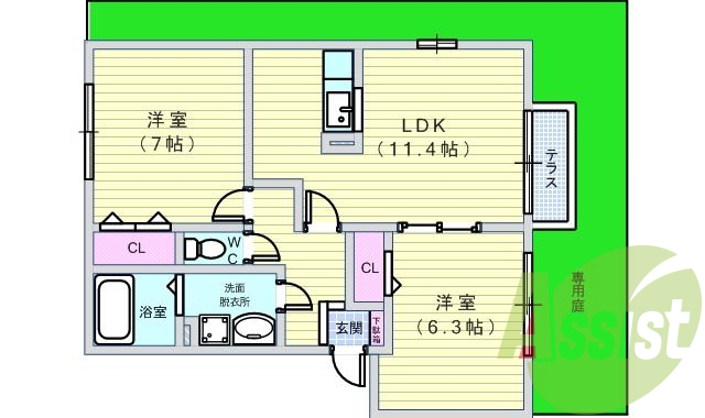 ２LDK（５５.４平米）シャンドレ・TVモニターホン・下駄箱