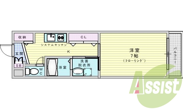１Ｋ・オートロック・エアコン・浴室乾燥機・防犯シャッター