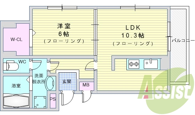 １ＬＤＫ（４０．１３平米）オートロック・システムキッチン