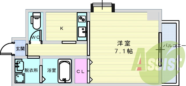 1K(26.92平米）エレベーター、2口ＩＨキッチン、ＡＬ