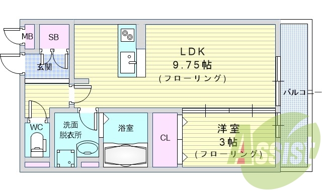 1LDK（33.61平米）ネット無料・浴室乾燥機・エアコン