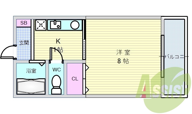 1K（24.99平米）エアコン・セパレート・インターホン