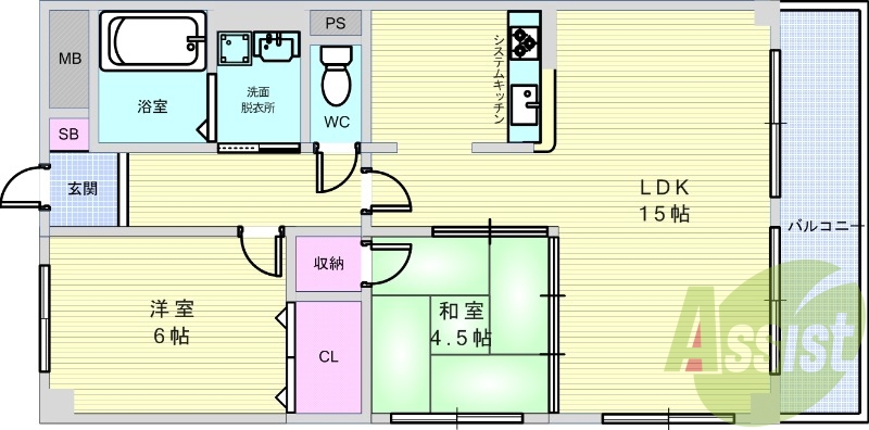 2LDK（60.02平米）システムキッチン・TVインターホン