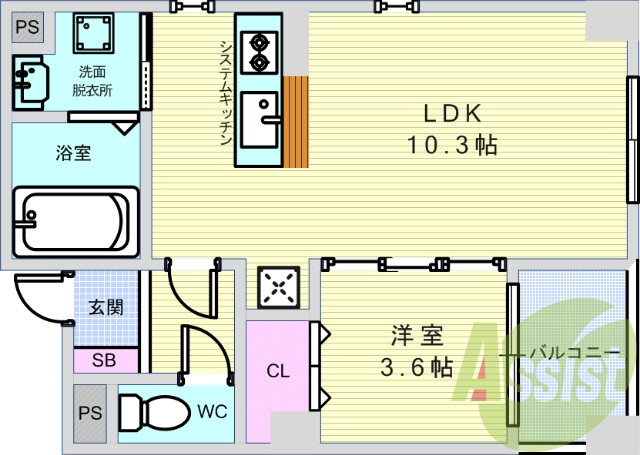 1LDK（３２．５平米）