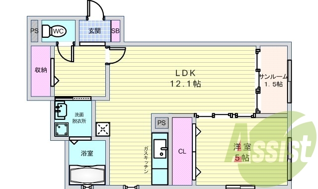 1LDK（４６．３７平米）追炊き・温水洗浄便座・シャンドレ