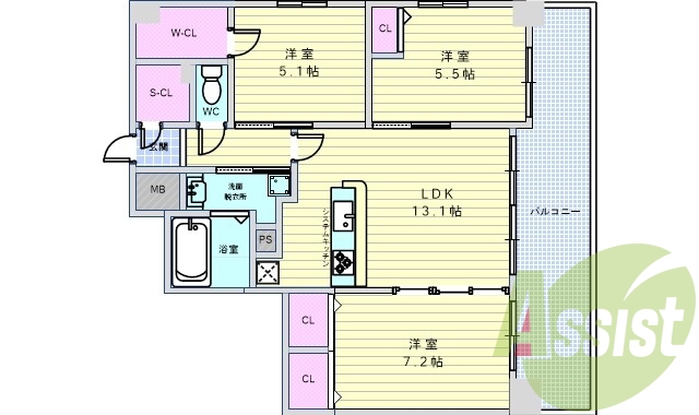3LDK（70.3平米）オートロック・浴室乾燥機・ネット無料