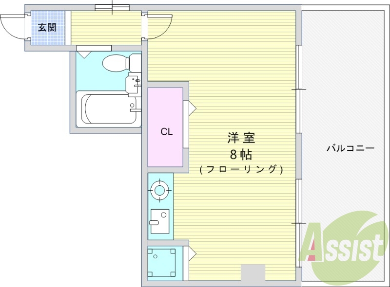 1R（20平米）室内洗濯機置き場・バルコニー・クローゼット