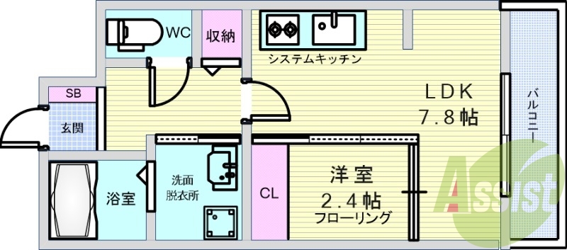 1LDK（28.04平米）オートロック・浴室乾燥・ネット無料