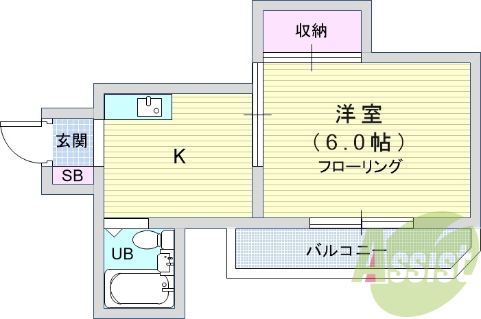 1K（24.5平米）ガスキッチン・エアコン・収納・UB