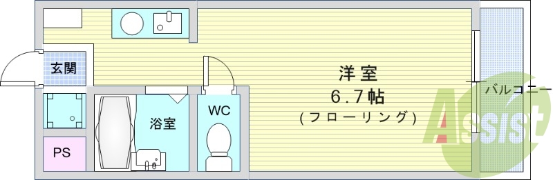 1R・バストイレ別・フローリング・室内洗濯機置場