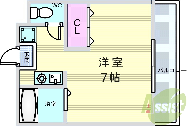 1K・バストイレ別・フローリング・室内洗濯機置場
