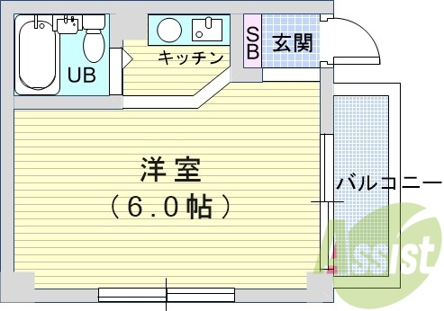 1R（14.37平米）エアコン・IHコンロ・下駄箱・ベランダ