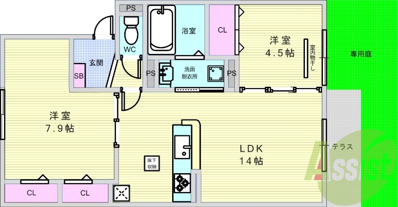 2LDK（59.28平米）ペット飼育可・オートロック・角部屋