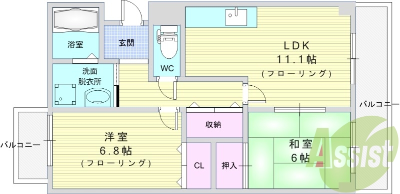 ２LDK（56平米）TVモニタホン・ウォシュレット・収納