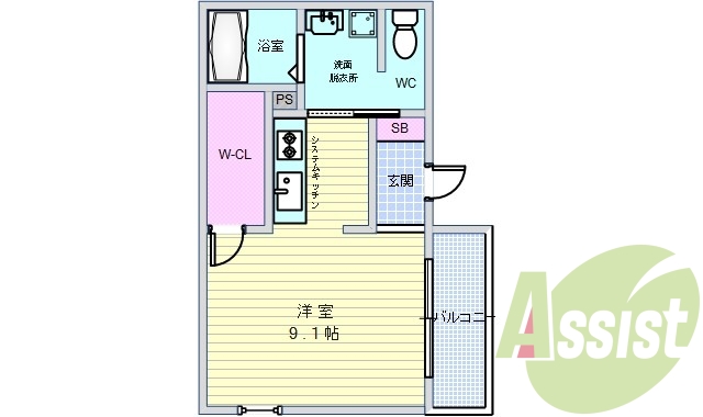 1R（25.37平米）システムキッチン・オートロック