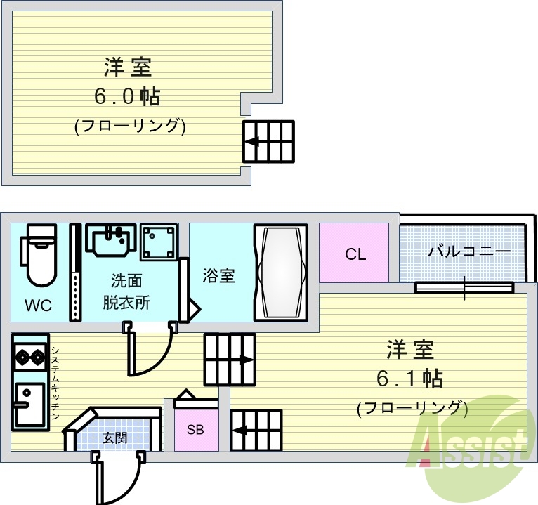 1K（20㎡）ネット無料・ロフト付き・システムキッチン