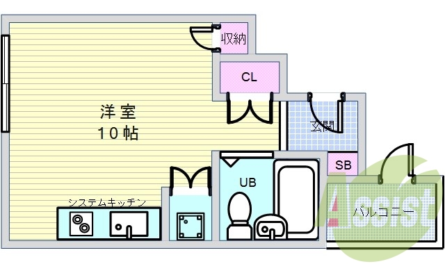 １Ｒ（28.8平米）オートロック・室内洗濯機・システムＫ