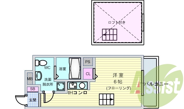 1R、セパレート、エアコン、室内洗濯機置場、独立洗面台
