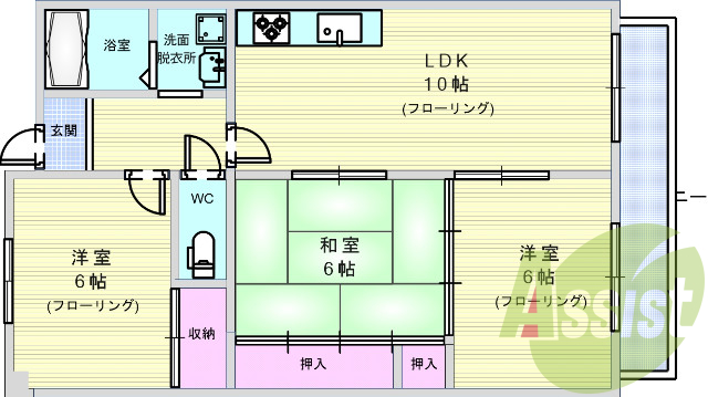 3LDK（69.34平米）システムキッチン・エアコン・