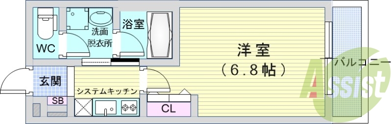 1K（22.57平米）浴室乾燥機・独立洗面台・脱衣所・下駄箱