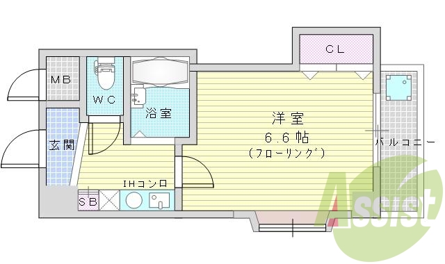 1Ｋ・エアコン1基・ＩＨコンロ・テレビドアホン・オール電化。