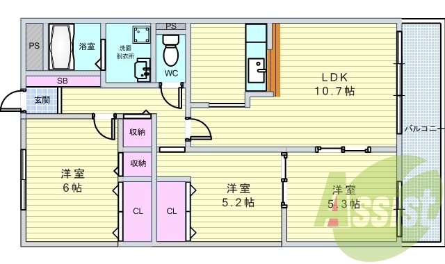 3LDK（67.66平米）TVインターホン・追い炊き機能