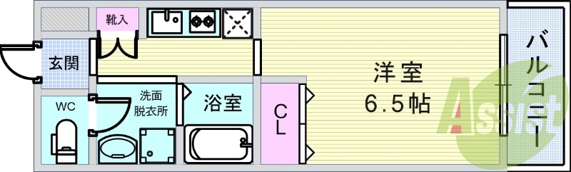 １K（23平米）システムキッチン・洗髪洗面化粧台・エアコン