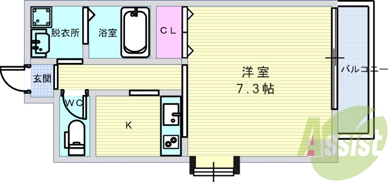 1K(26平米）IHシステムキッチン・独立洗面台・浴室乾燥機