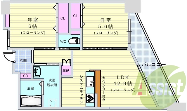 2LDK(60.40平米)システムK・シャンドレ・下駄箱