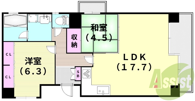 2LDK（55平米）システムキッチン・独立洗面台・浴室乾燥機