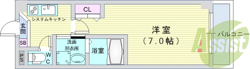 1K（22.67平米）システムキッチン・独立洗面台・エアコン
