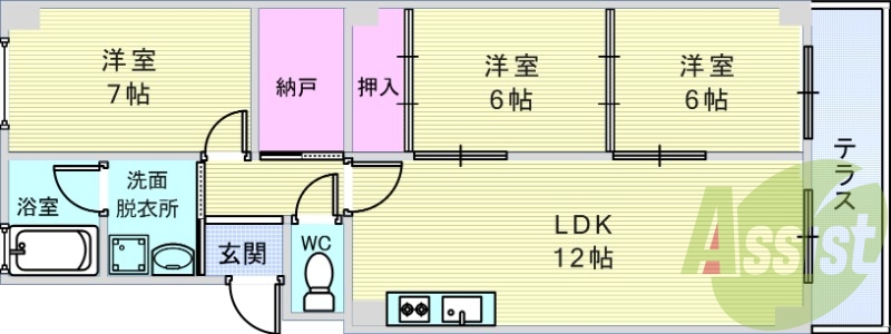 2SLDK・フローリング・洗浄機能付便座・システムキッチン
