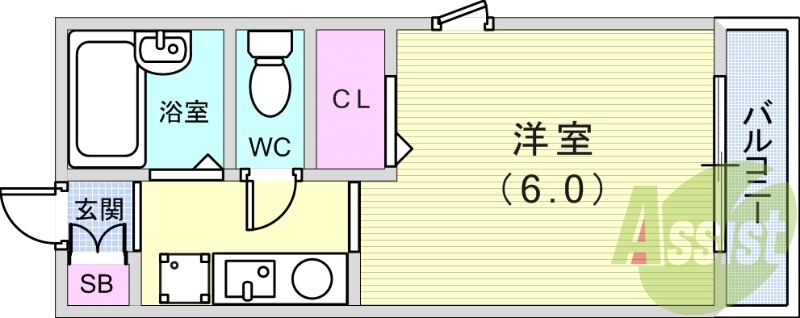 1K(19.45平米)セパレート・室内洗濯機置き場・エアコン