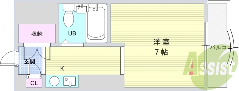 1K(20平米)IHミニキッチン・エアコン・クローゼット