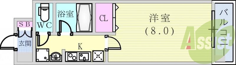８帖の広々とした築浅１ｋマンションです。