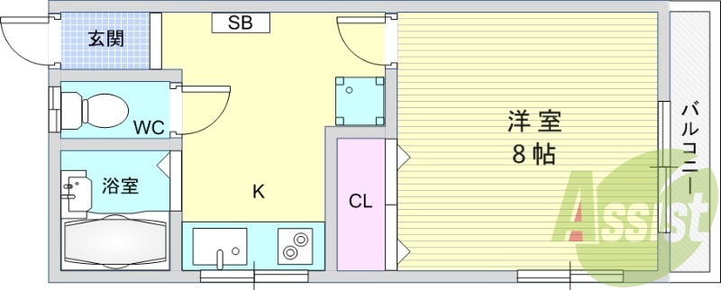 1K(27.59平米)システムキッチン・エアコン・セパレート
