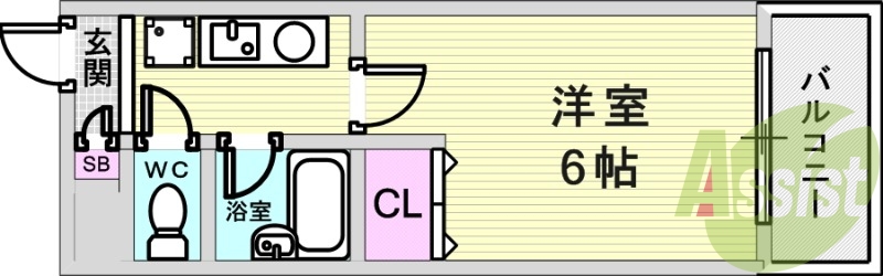 1K（19.6平米）エアコン・室内洗濯機置場・バルコニー