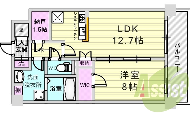 1LDK（54.88平米）システムキッチン・浴室乾燥機・収納