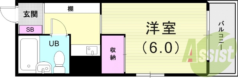 1R(16平米)モニターホン・バルコニー・角部屋・収納