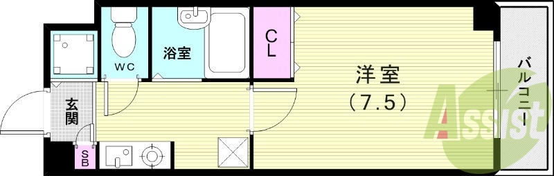 1K(23平米)オートロック・セパレート・室内洗濯機置き場