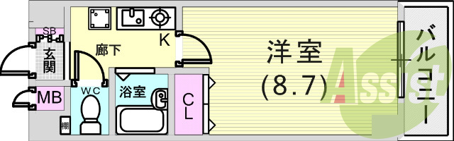 1K（24.5平米）室内洗濯機置場・エアコン・収納・靴箱