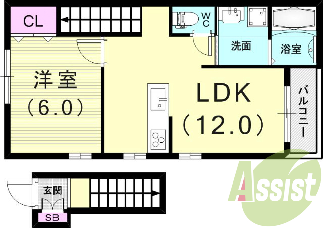 １ＬＤＫ（43.35平米）システムキッチン・３点セパレート